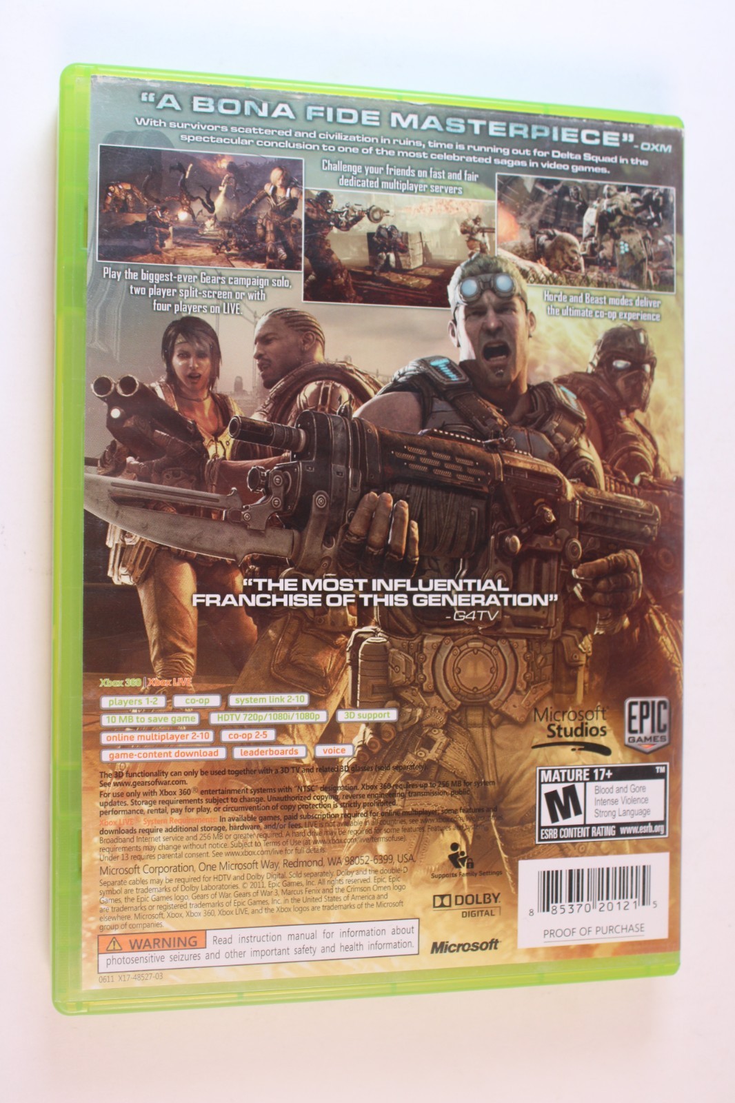Gears of War 3 (Microsoft Xbox 360, 2011) Authentic, Tested/works great