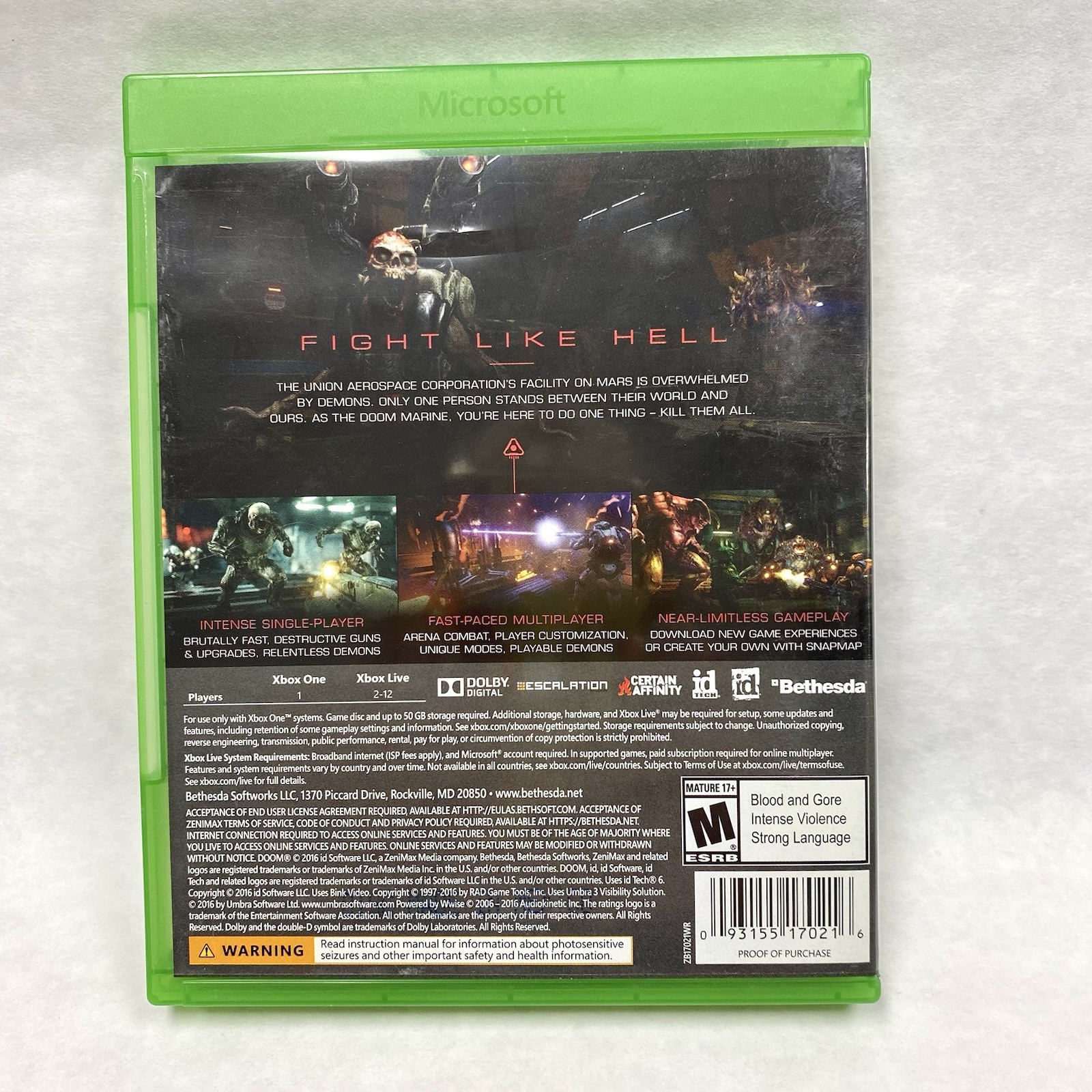 Bethesda DOOM (Doom Series) Microsoft Xbox One 2016 M-Mature Shooter Multiplayer