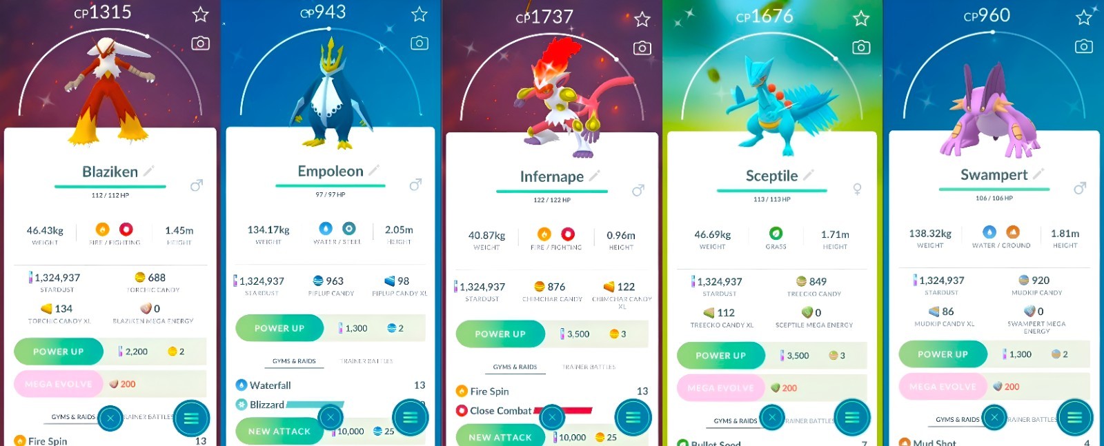 Shiny Blaziken, Sceptile, Empoleon, Swampert, Infernape | Tr-de Go✨