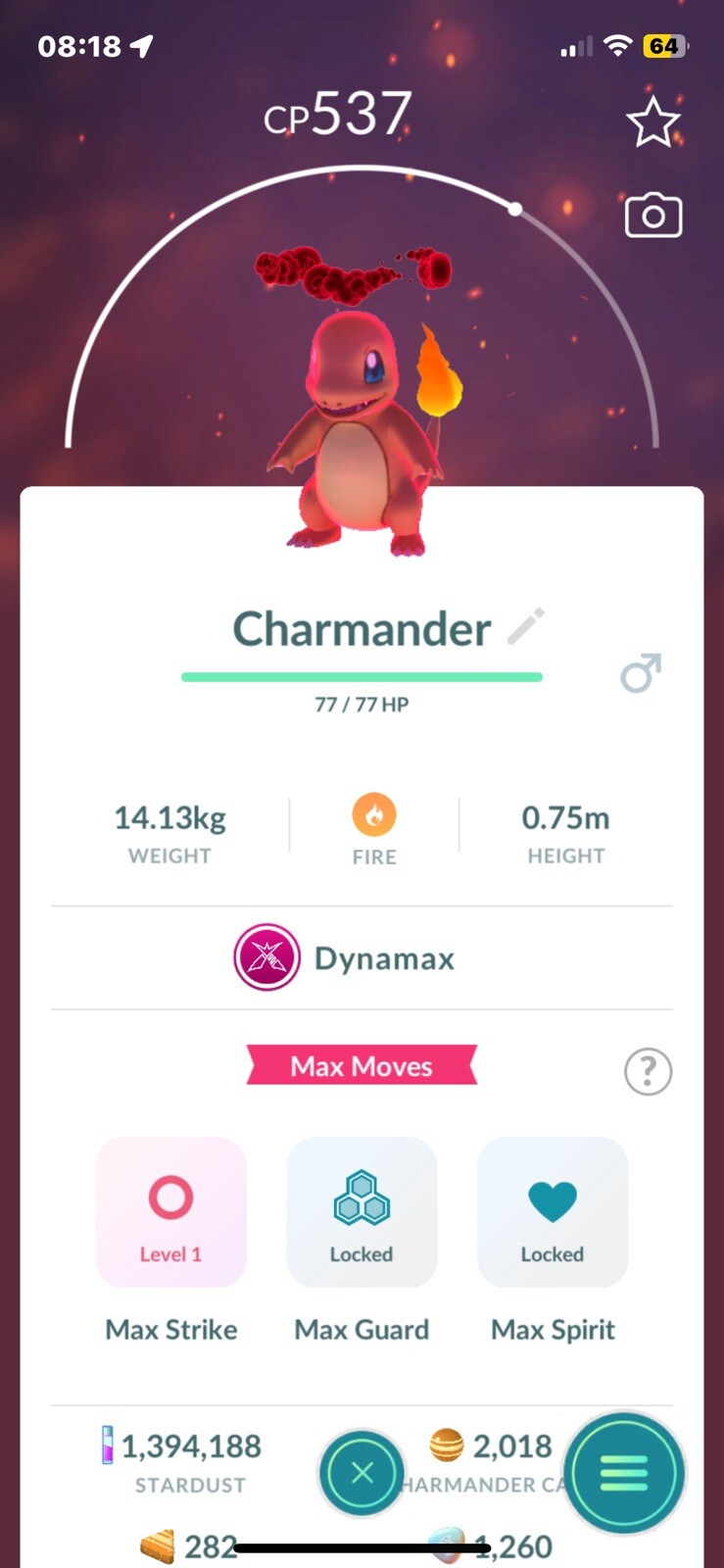 ⭐️🔥Pokemon Go 🔥 ⭐️#4 Charmander * Dynamax* Rare /