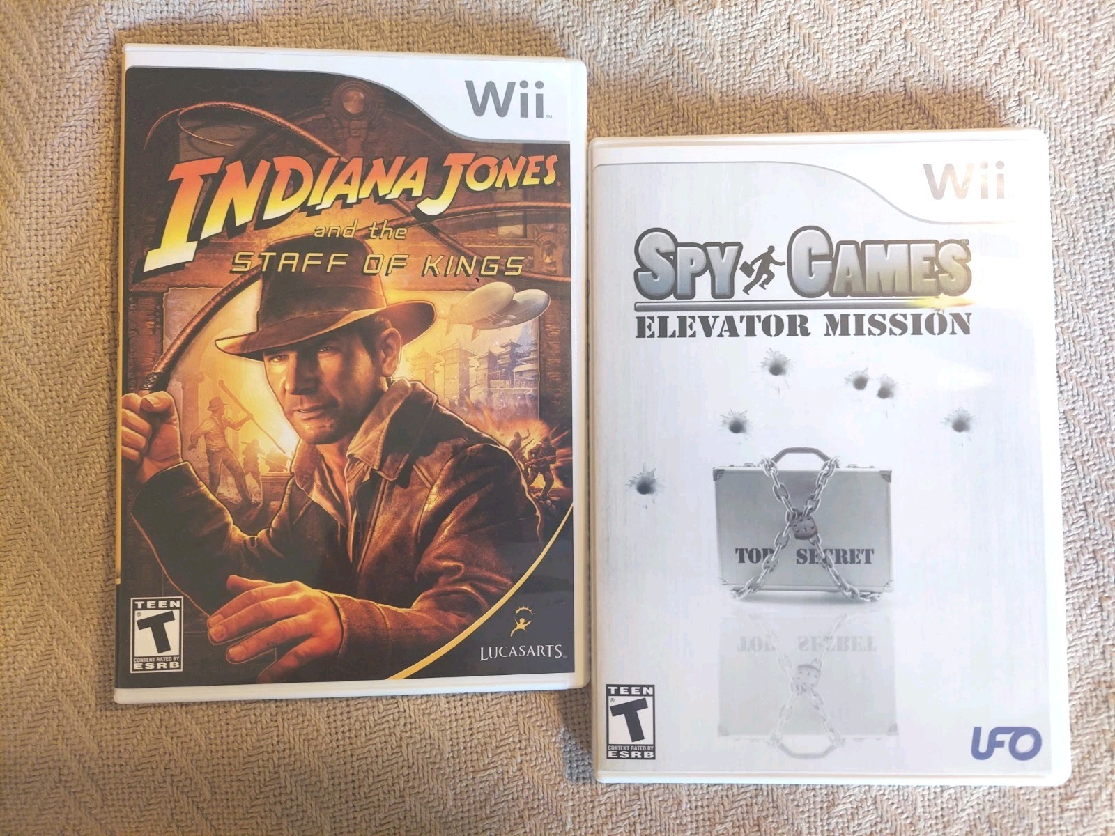 NINTENDO WII GAME (LOT 2) INDIANA JONES & THE STAFF OF KINGS/SPY GAMES EM TESTED