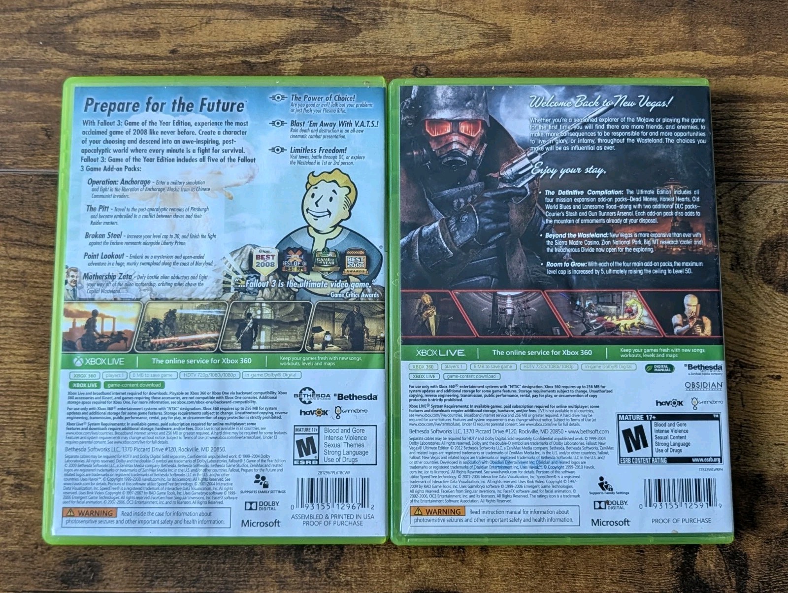 Xbox 360 Fallout 3 New Vegas Game Of The Year Edition GOTY Lot Of 2 Games
