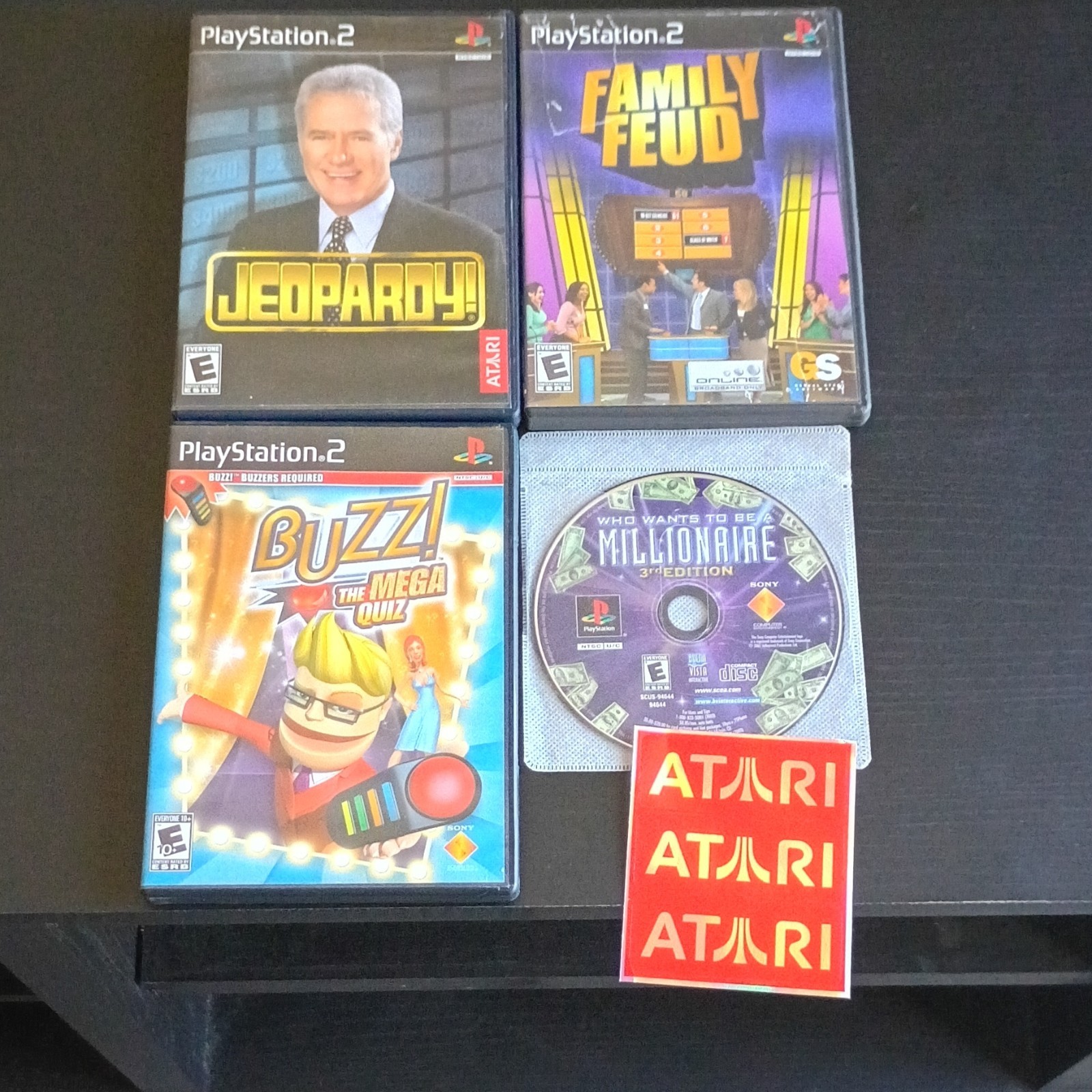 PS2/PS1 Lot of 4 Game Show/Trivia Games: Jeopardy, Family Feud, Buzz! (Tested)