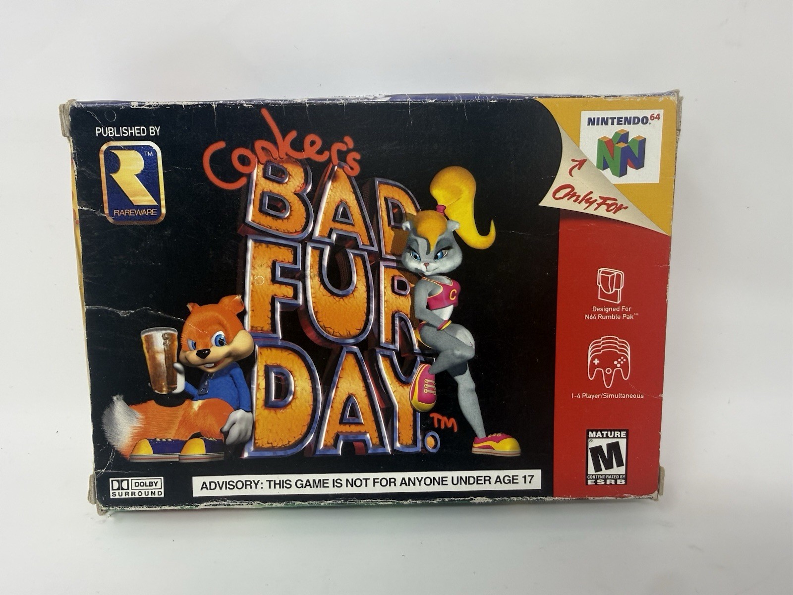 Conker’s Bad Fur Day (Nintendo 64, 2001) N64 Authentic Cartridge & Box + Manual