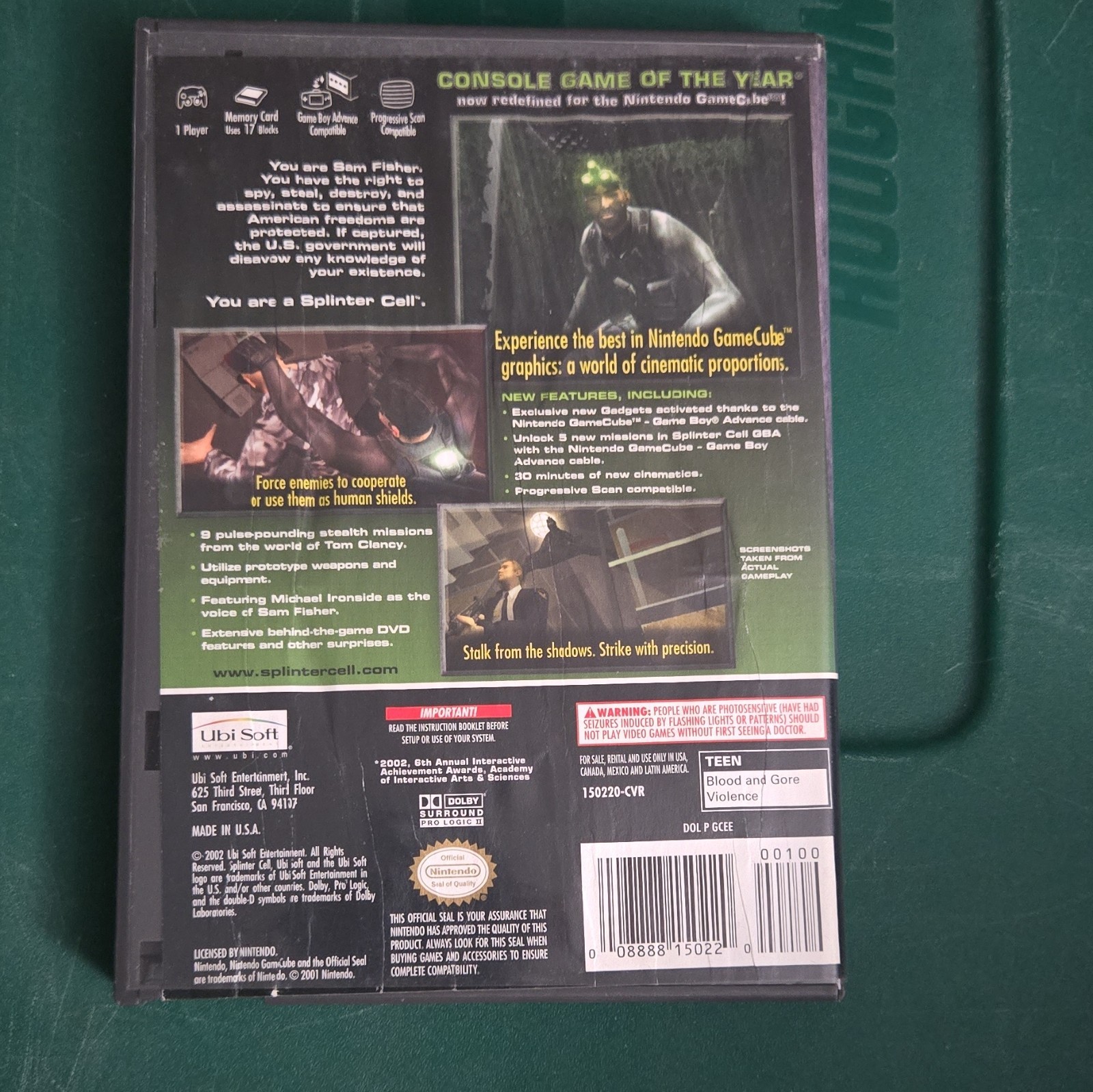 Ubisoft Tom Clancy’s Splinter Cell Nintendo GameCube 2002 NTSC-U/C T
