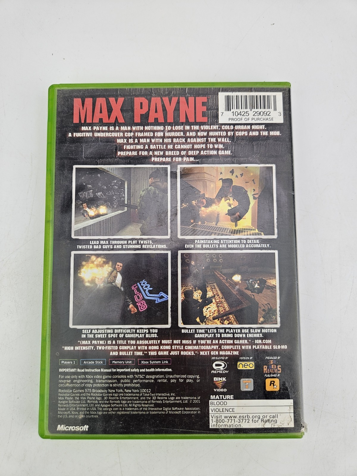 Max Payne (Microsoft Xbox, 2001) Original xbox First person shooter Fps