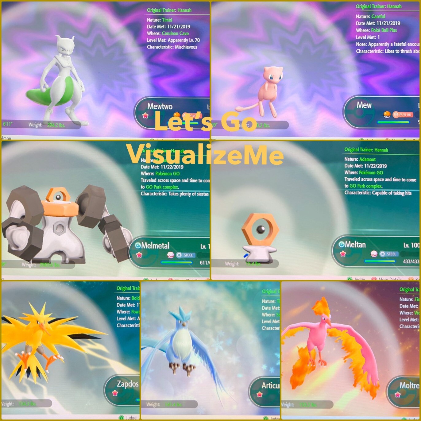 Pokemon Let’s Go Pikachu & Eevee – 7x Shiny Legendaries 6IV/Max/AV Set – FAST