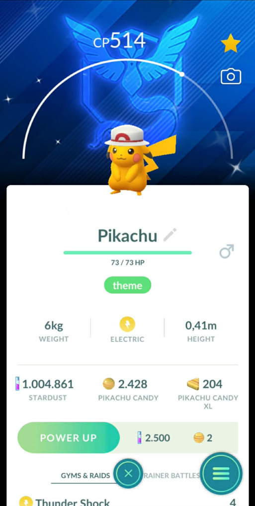 Male Shiny Pikachu Leaf’s Hat Background Kalos ✨ Team Mystic✨Trade