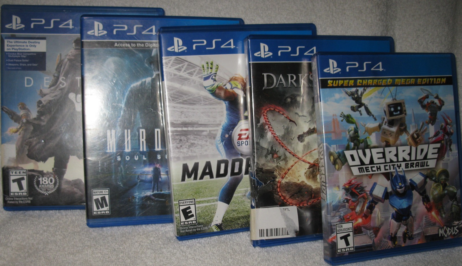 Lot of 5 PS4 games Destiny, Madden 15, Override, Darksiders III, & Murdered