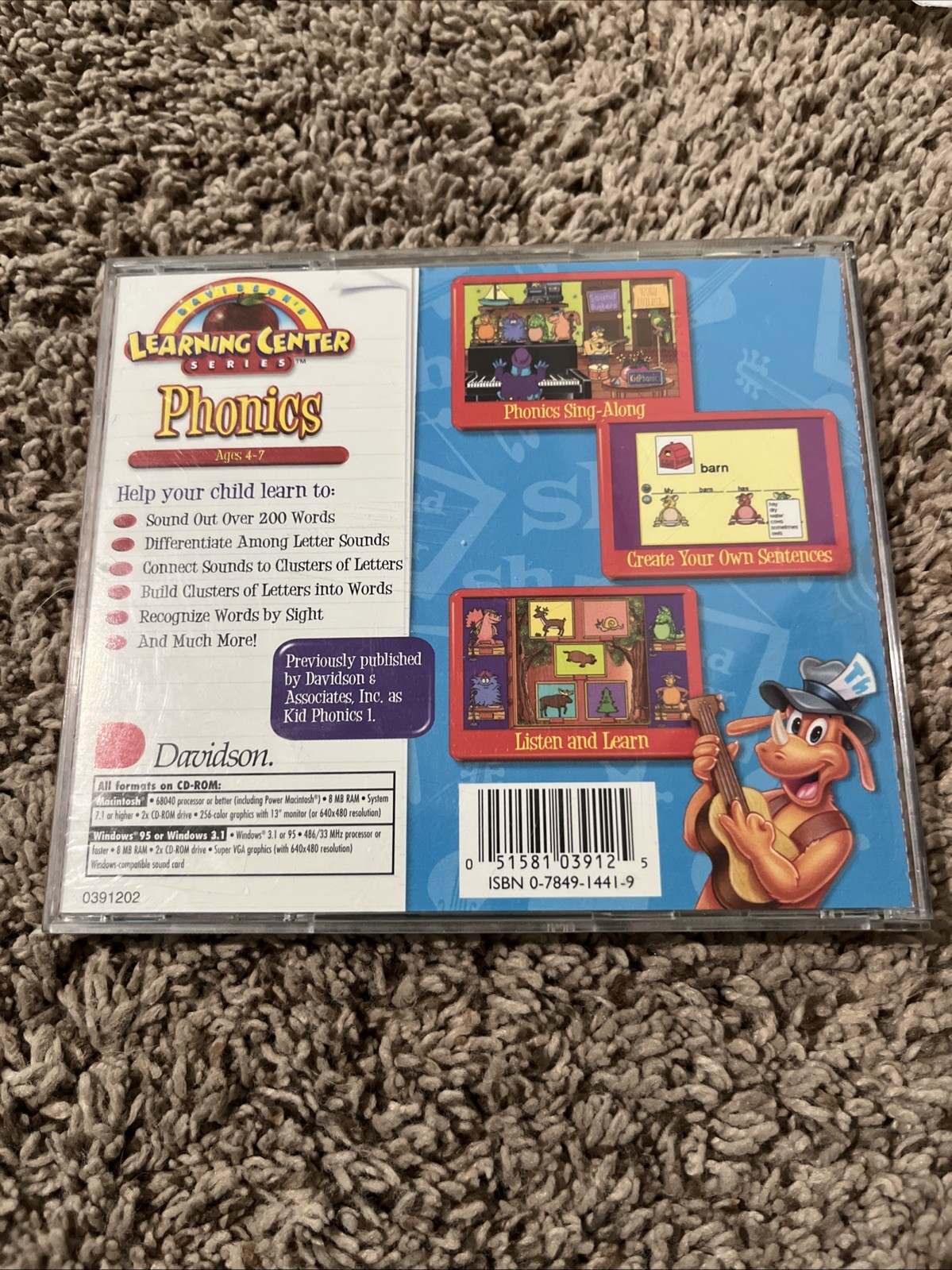 DAVIDSON’S LEARNING CENTER – PHONICS PC CD-ROM LEARNING GAME WIN/MAC, AGES 4-7