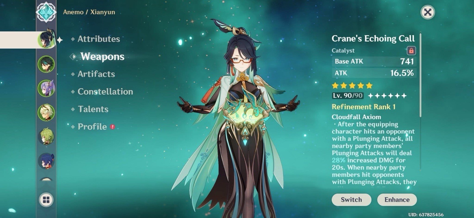 Genshin Impact C4 R1 Xianyun, Xiao, Primordial Jade Winged-Spear