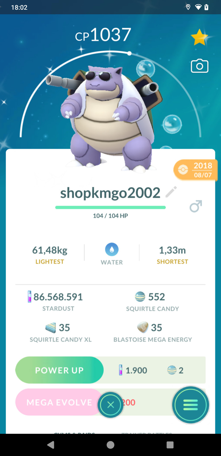 Pokémon Tra de—Shiny Blastoise With Sunglass 2018 – Guaranteed Lucky 100%