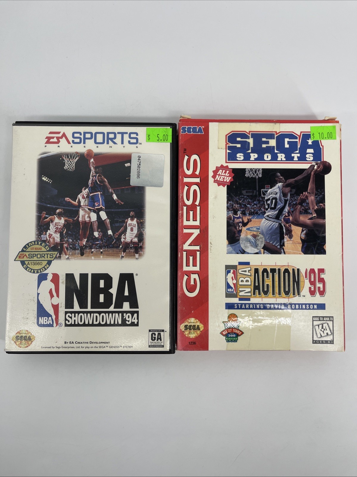 NBA Showdown ’94 & NBA Action ’95 (Sega Genesis, 1994) Cart and Case | Tested