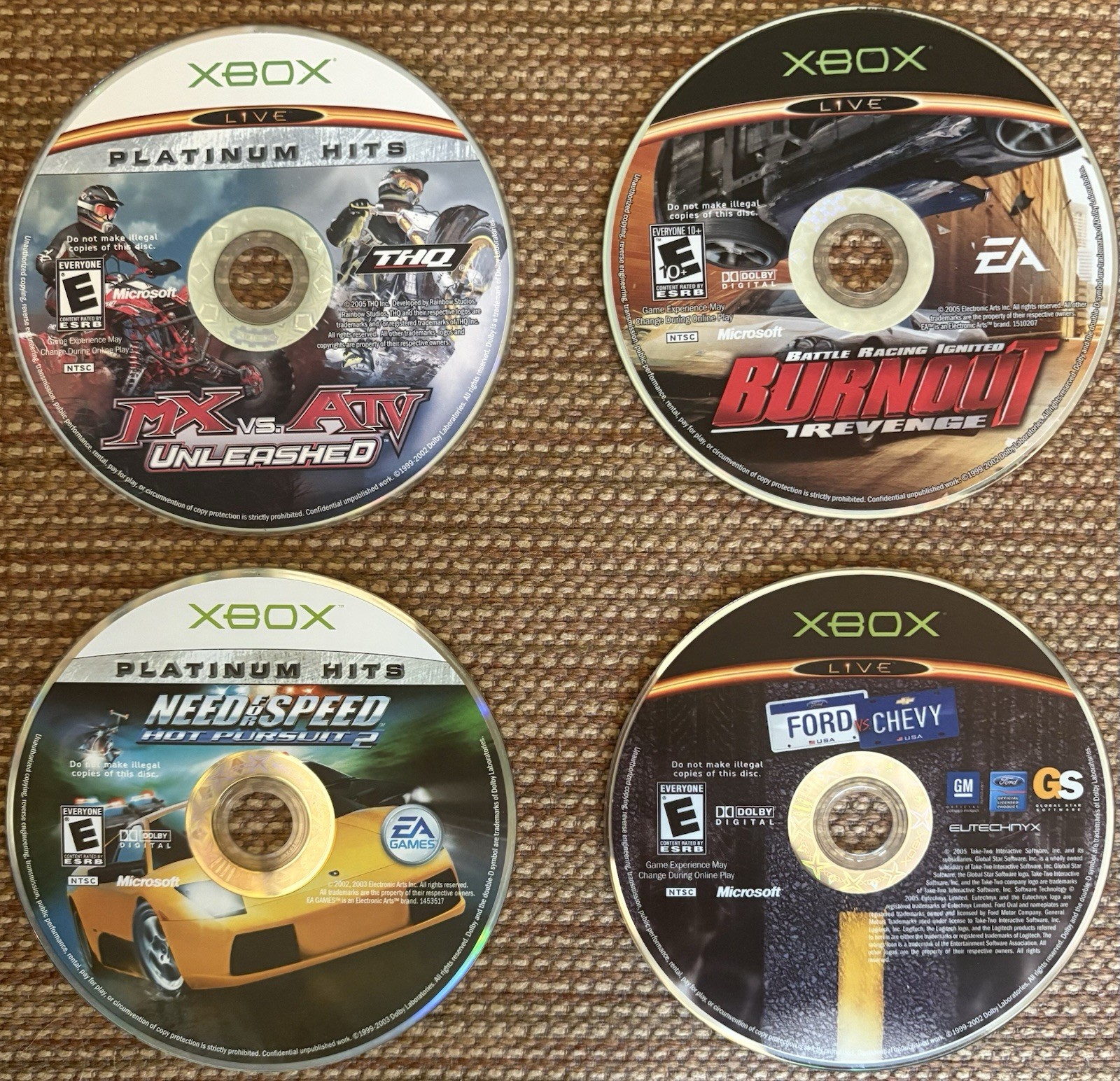 XBOX RACING BUNDLE (Burnout, Need For Speed, MX vs. ATV, Ford vs. Chevy)- Tested