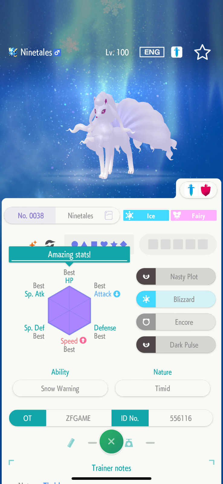✨6IV SHINY Alolan Ninetales + EVS🚀 POKEMON HOME✨Champions✨Online delivery⚡