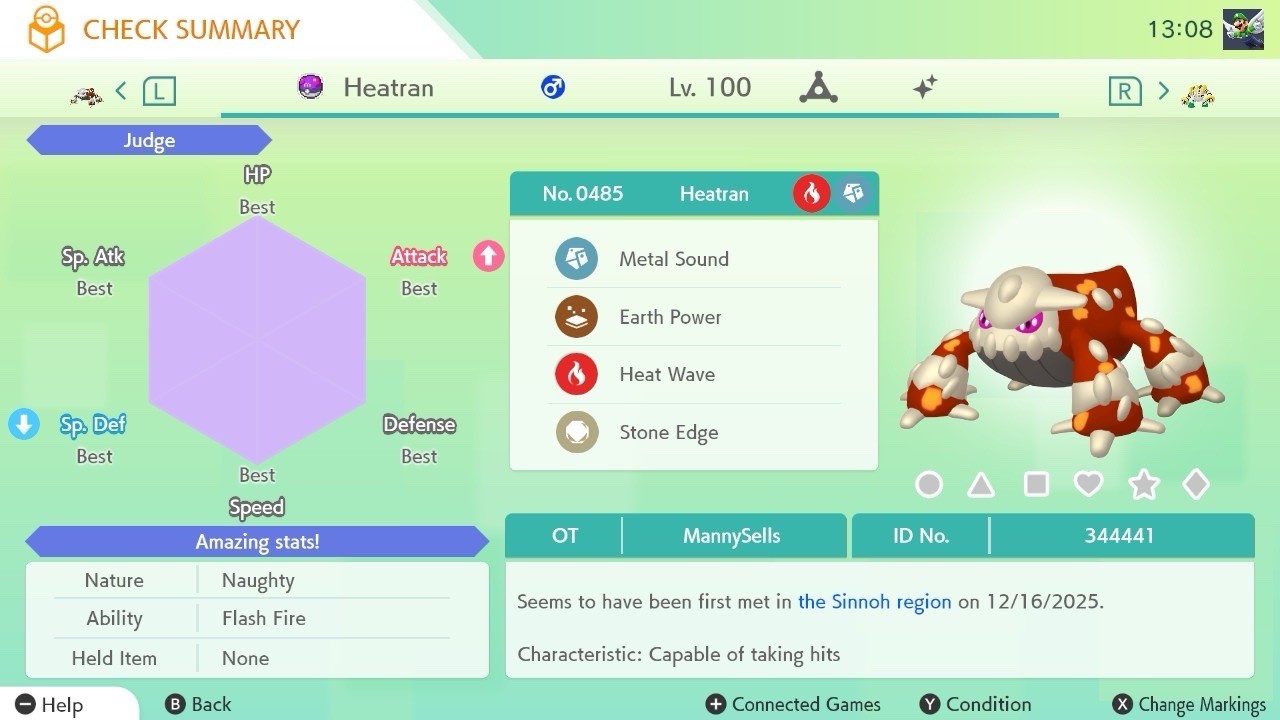 BDSP Caught Legendaries Shiny/Non Shiny, 6IV, Level 100, EVs 6HP 252ATK 252SPE