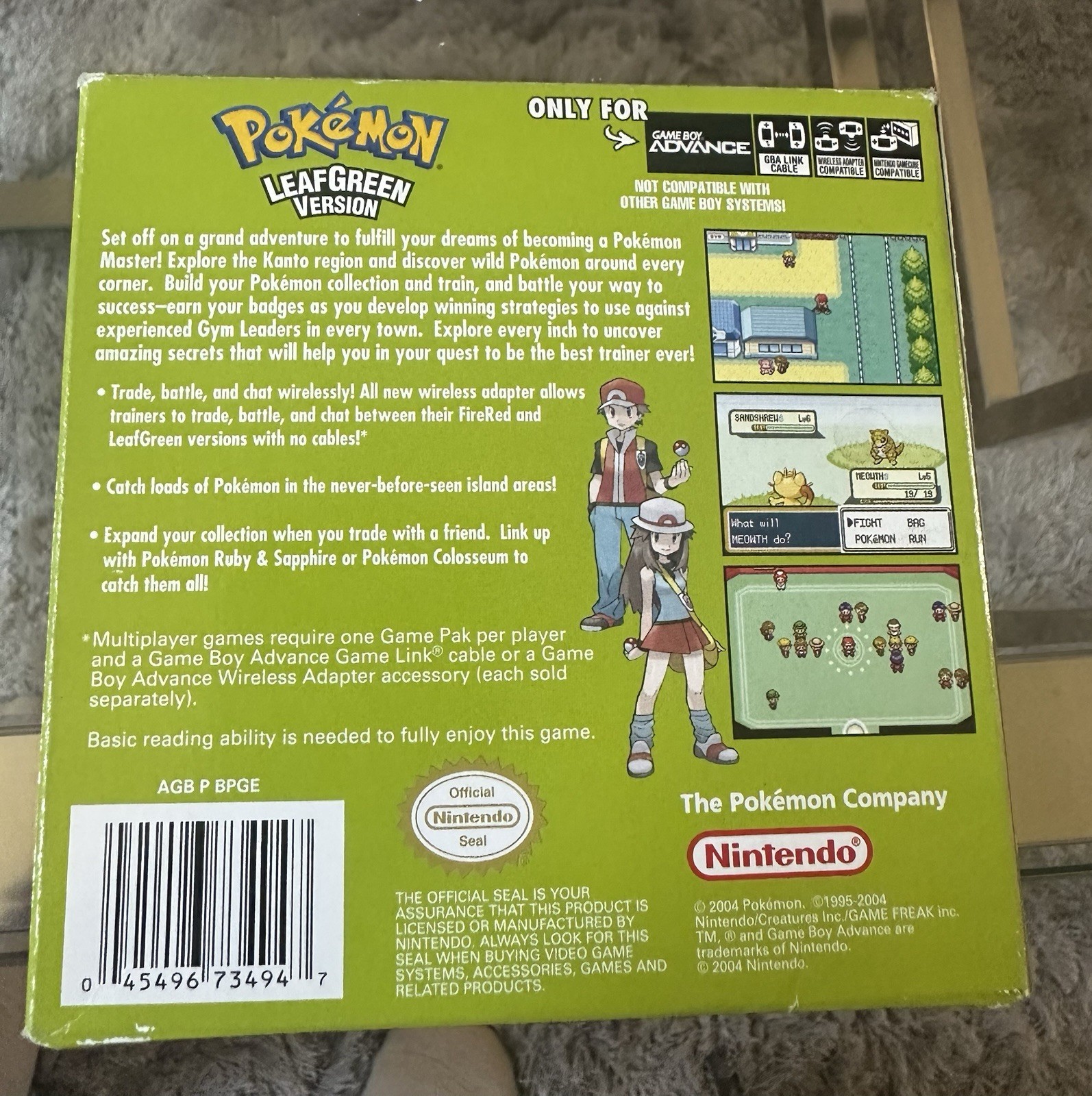 Pokemon Leaf Green Version Nintendo GameBoy Advance Complete With Everything