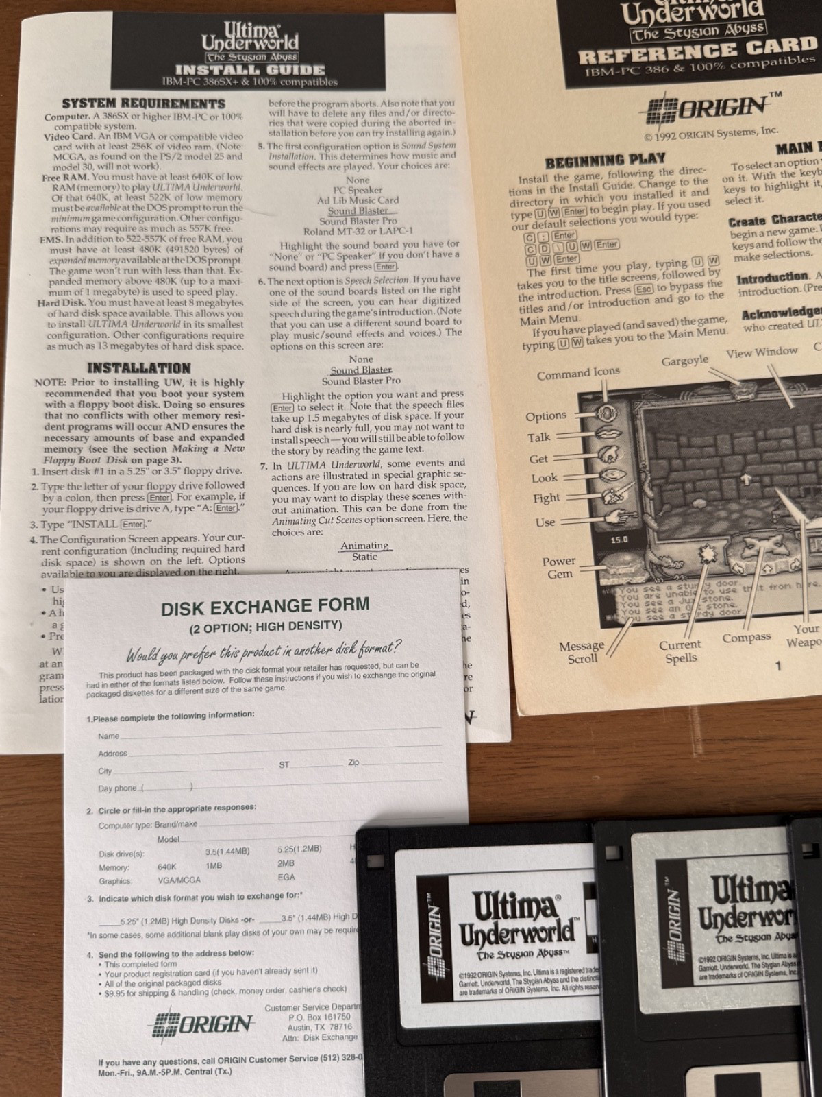 Ultima Underworld: The Stygian Abyss PC Big Box 3.5 Floppy with Inserts!