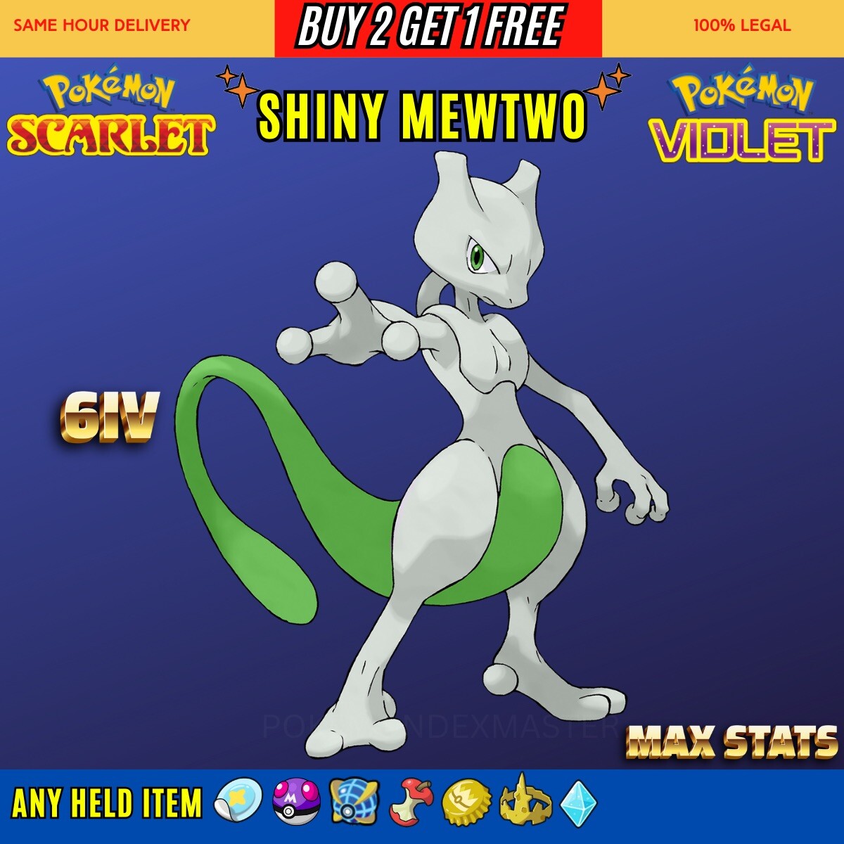 Pokemon Scarlet And Violet ✨6IV SHINY Mewtwo✨Max Stats✨Any Held Item.