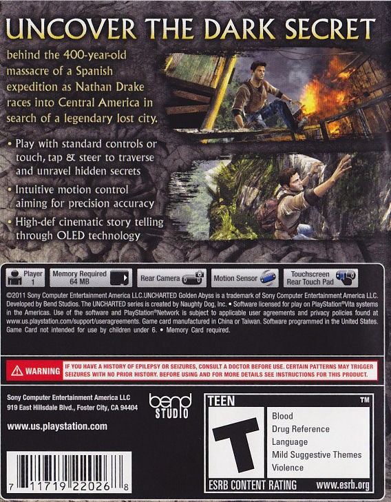 Uncharted: Golden Abyss – Playstation Vita [Game, Box, and Art]