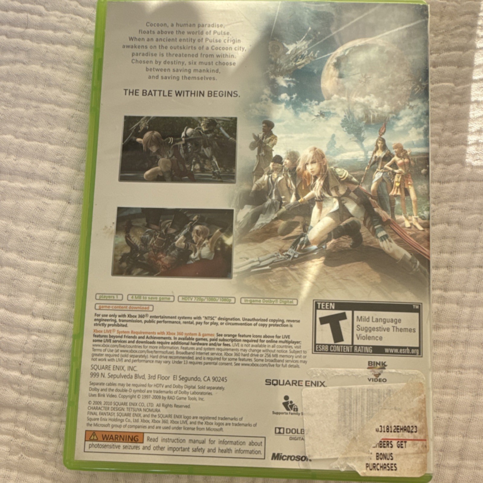 Square Enix Final Fantasy XIII Manual Role Playing T Teen NTSC-U/C Xbox 360