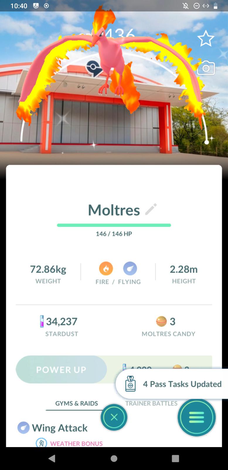 Pokémon Shiny Moltres PokePark KANTO Background | PTC Go