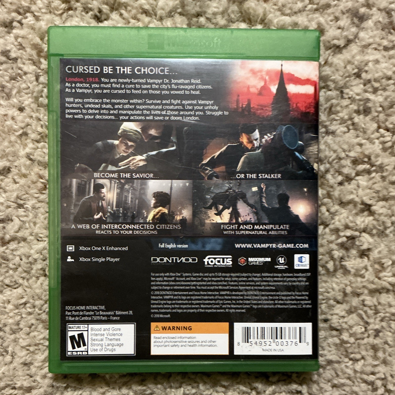 Focus Home Interactive Vampyr Xbox One X Enhanced Single Player M NTSC-U/C
