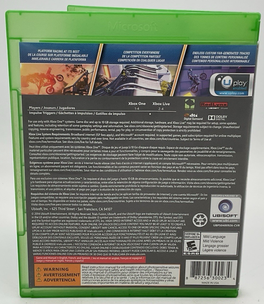 XBOX ONE XB1 Trials Fusion 2013 Microsoft TESTED Fast Free Shipping!