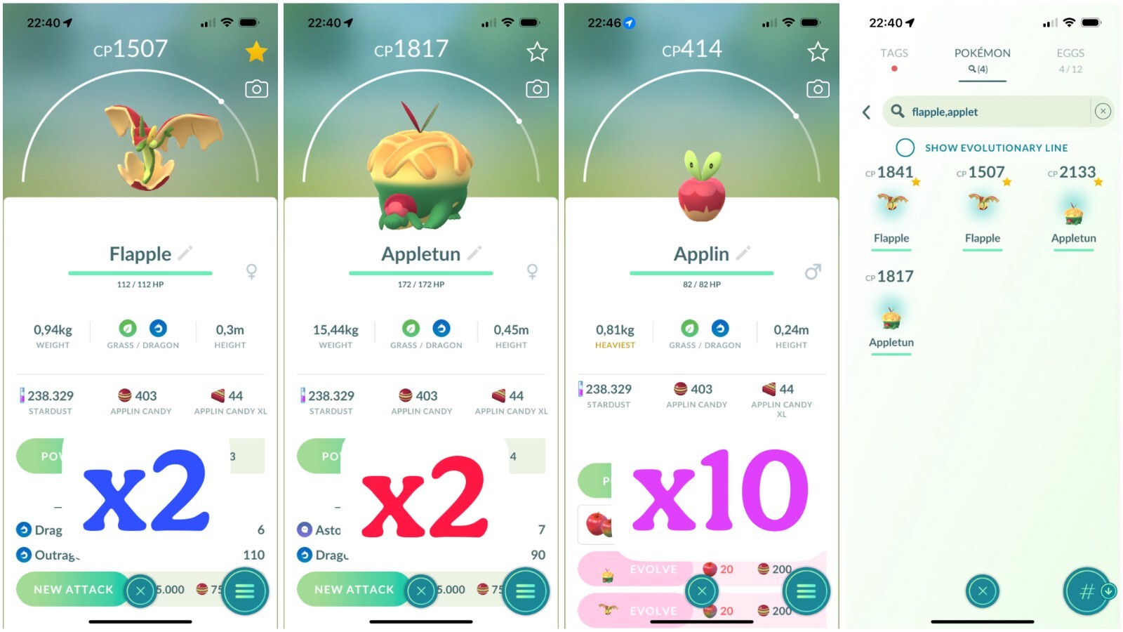 Pokémon Go | Applin x10, Flapple x2, Appletun x2 | Mini P T C 100K Stardust