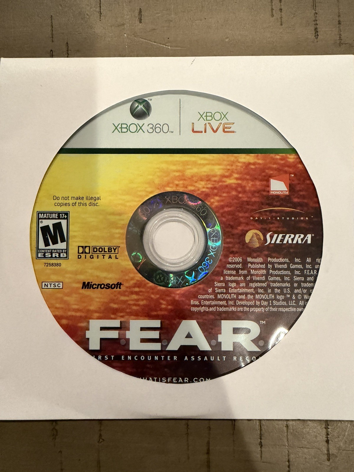 F.E.A.R. Trilogy BUNDLE; Loose Discs (Microsoft Xbox 360, 2006)