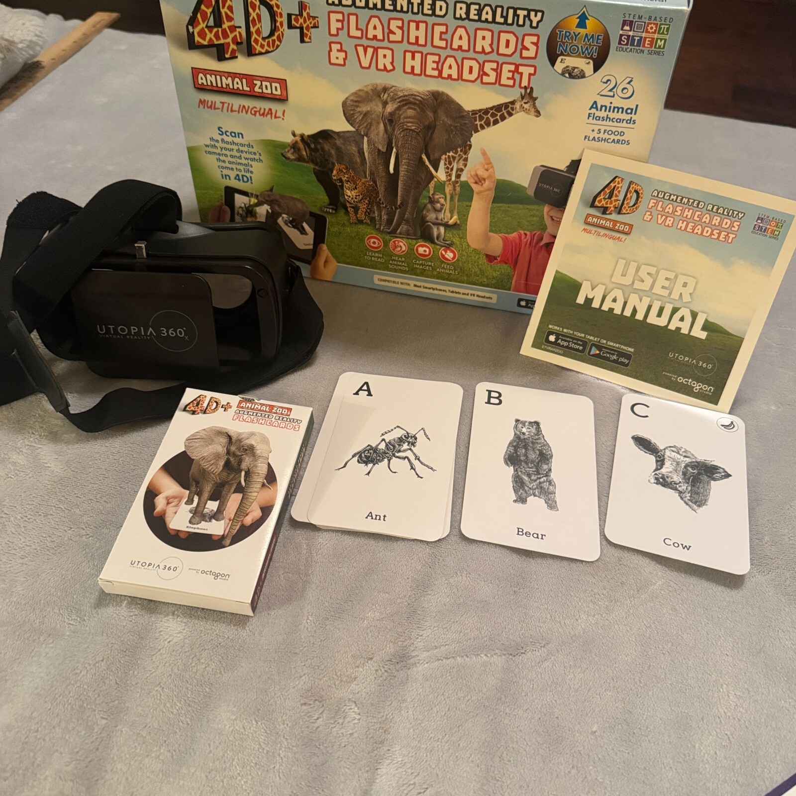 ETVRARZOO 4D+ Utopia 360 VR Headset & Animal Zoo Augmented Reality Cards