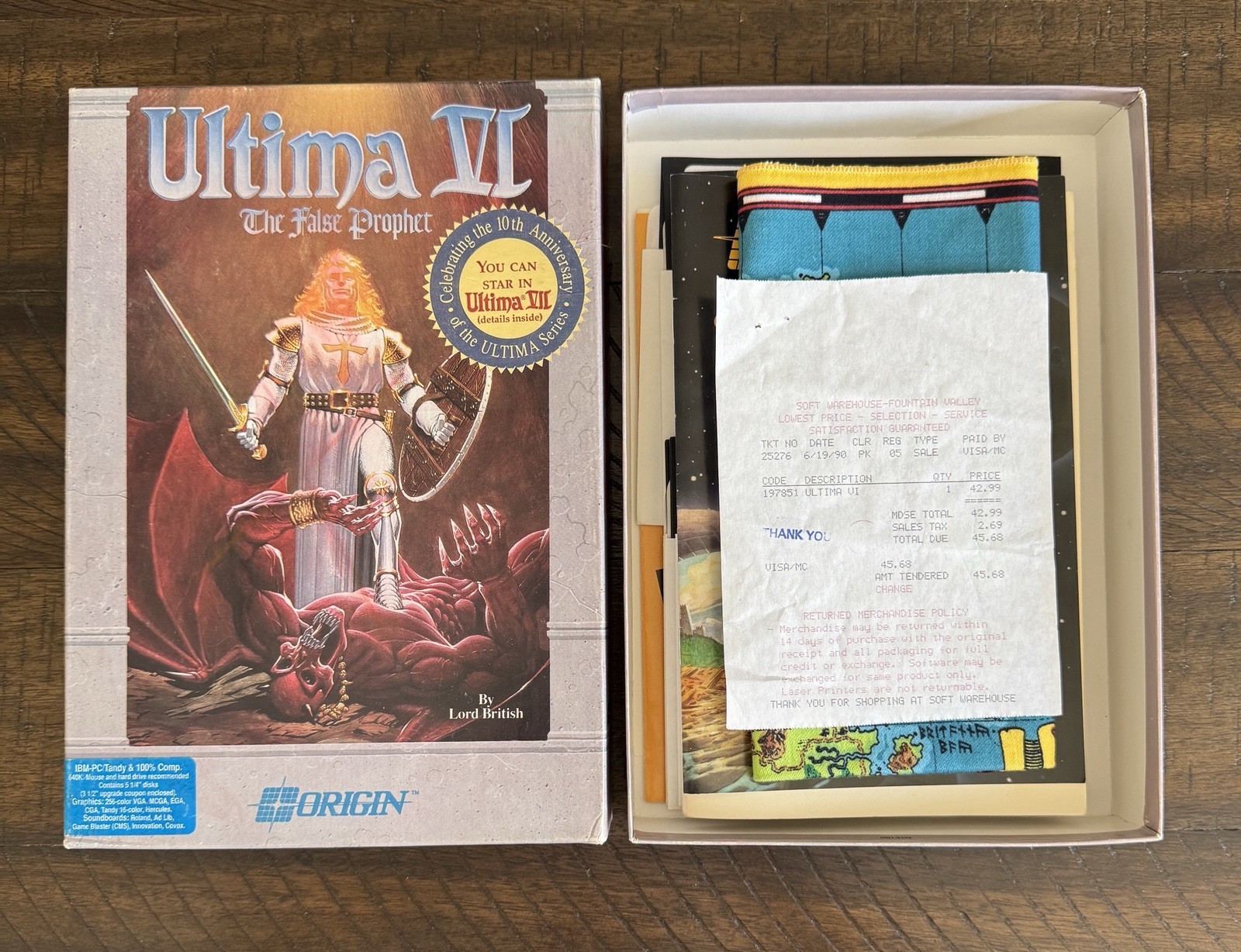 Vintage Ultima VI The False Prophet PC CIB w/ Map Manuals Disks + 1990 Receipt