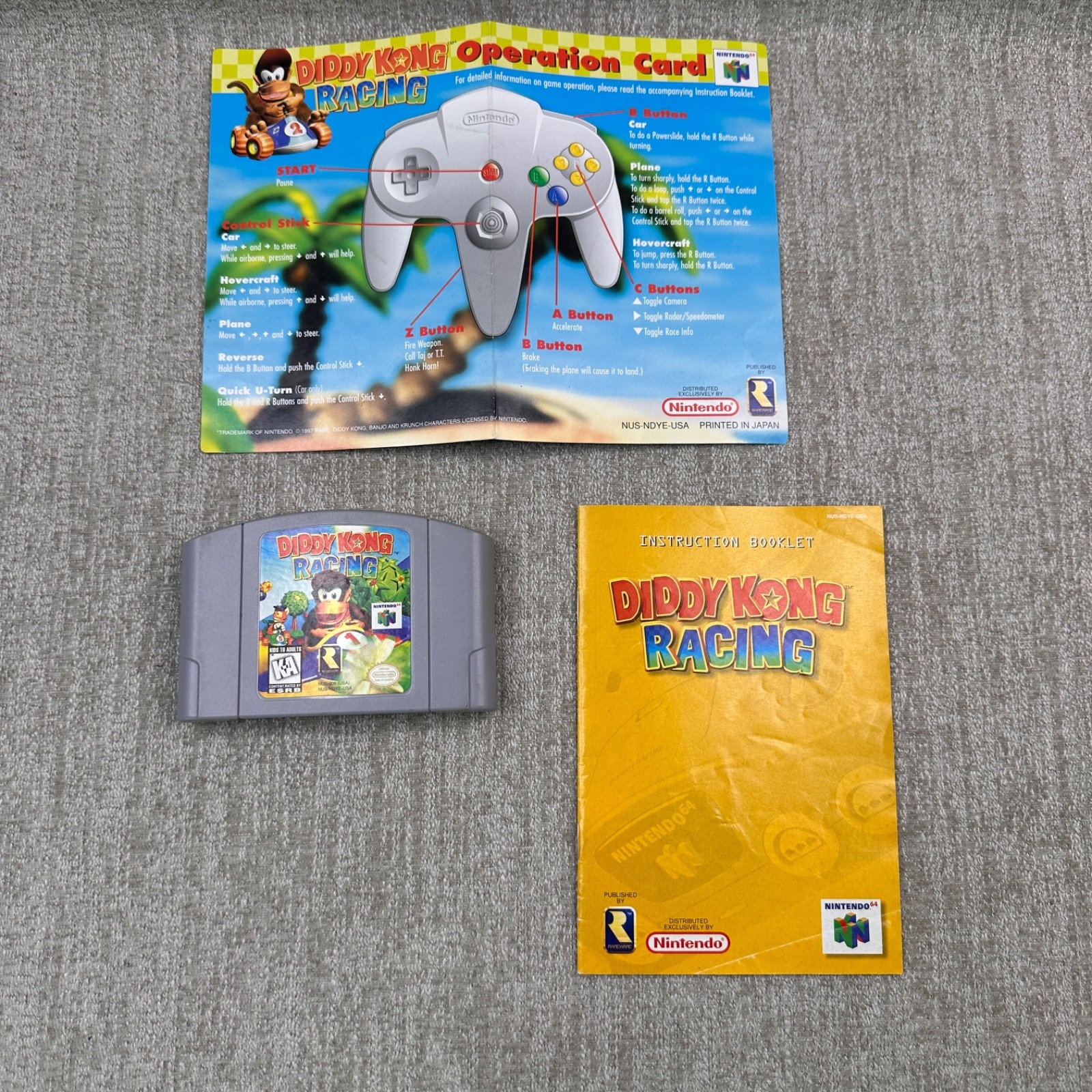 Diddy Kong Racing Nintendo N64 1997 Authentic Game w/ Manual + Operation Card!