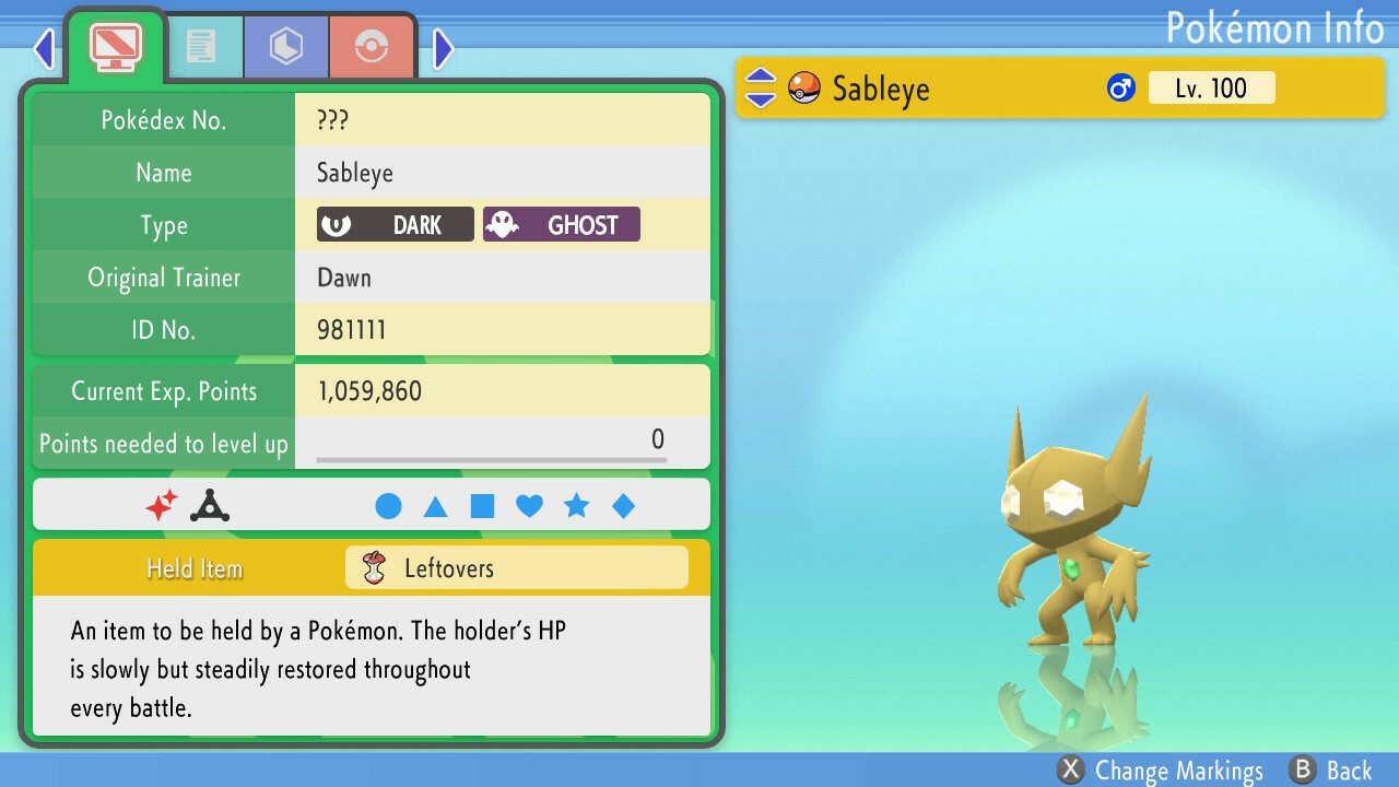 Shiny Sableye 6IVs Pokemon BDSP