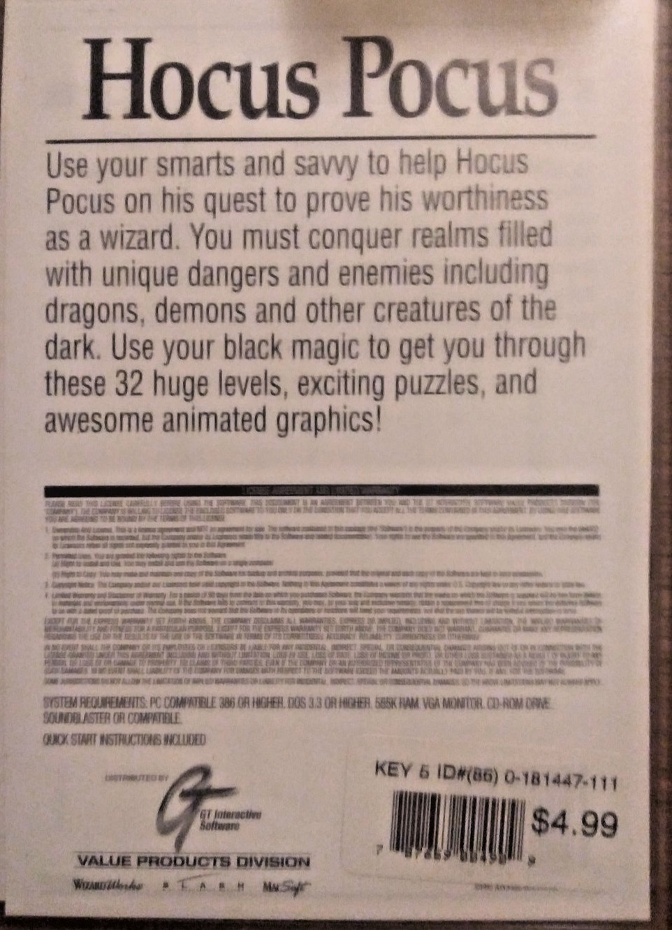 Hocus Pocus PC DOS CD-ROM Game Apogee GT Interactive WizardWorks New Sealed