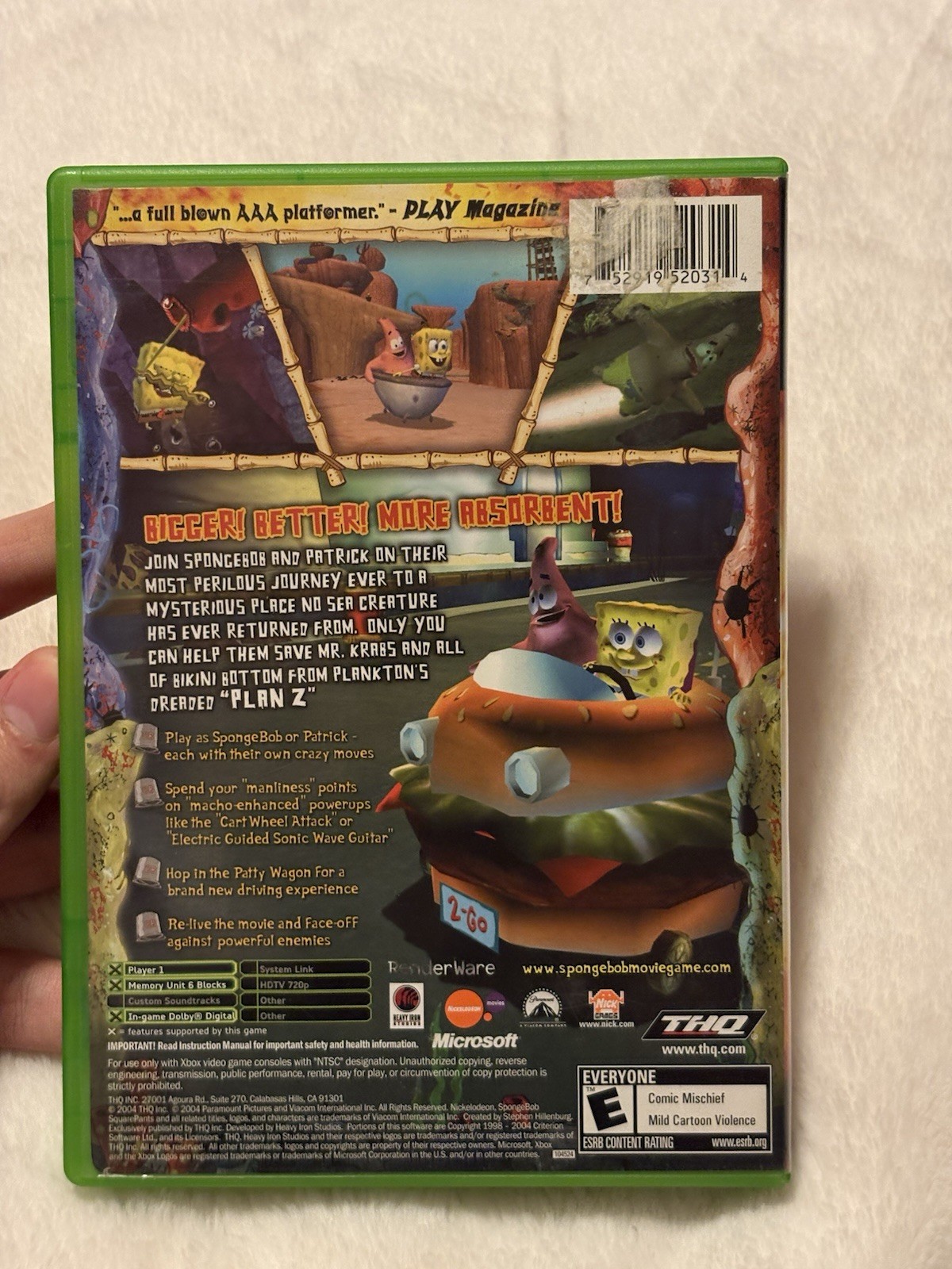 The SpongeBob SquarePants Movie (Microsoft Xbox, 2004) No Manual Included