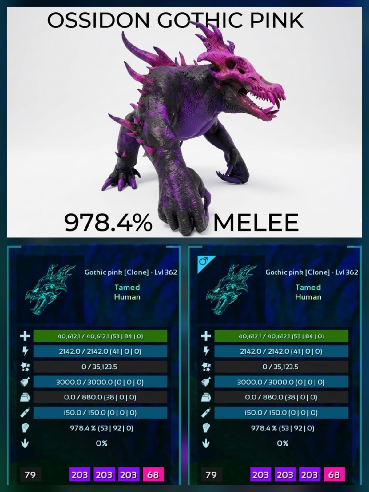 OSSIDON NEW TOP STATS PRE-CLONED Breeding Pair – Ark Asa Official PVE PC/XBX/PS5