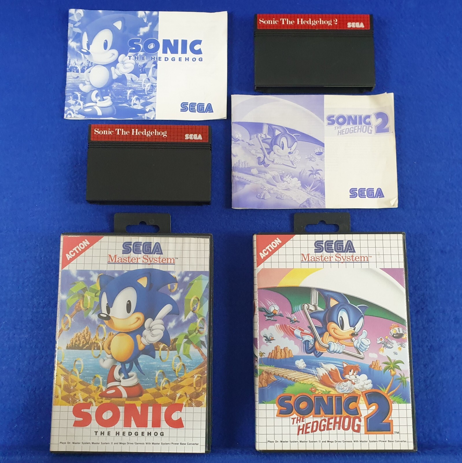 Master System SONIC THE HEDGEHOG x2 Games 1 + 2 Boxed&Complete PAL (Works in US)
