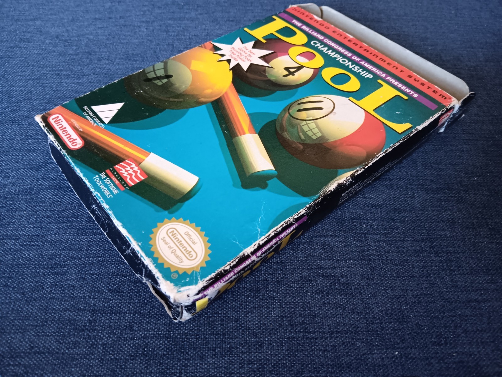 Championship Pool (Mindscape, 1993) NES w/ Box, Manual, Poster ~ Tested, Works