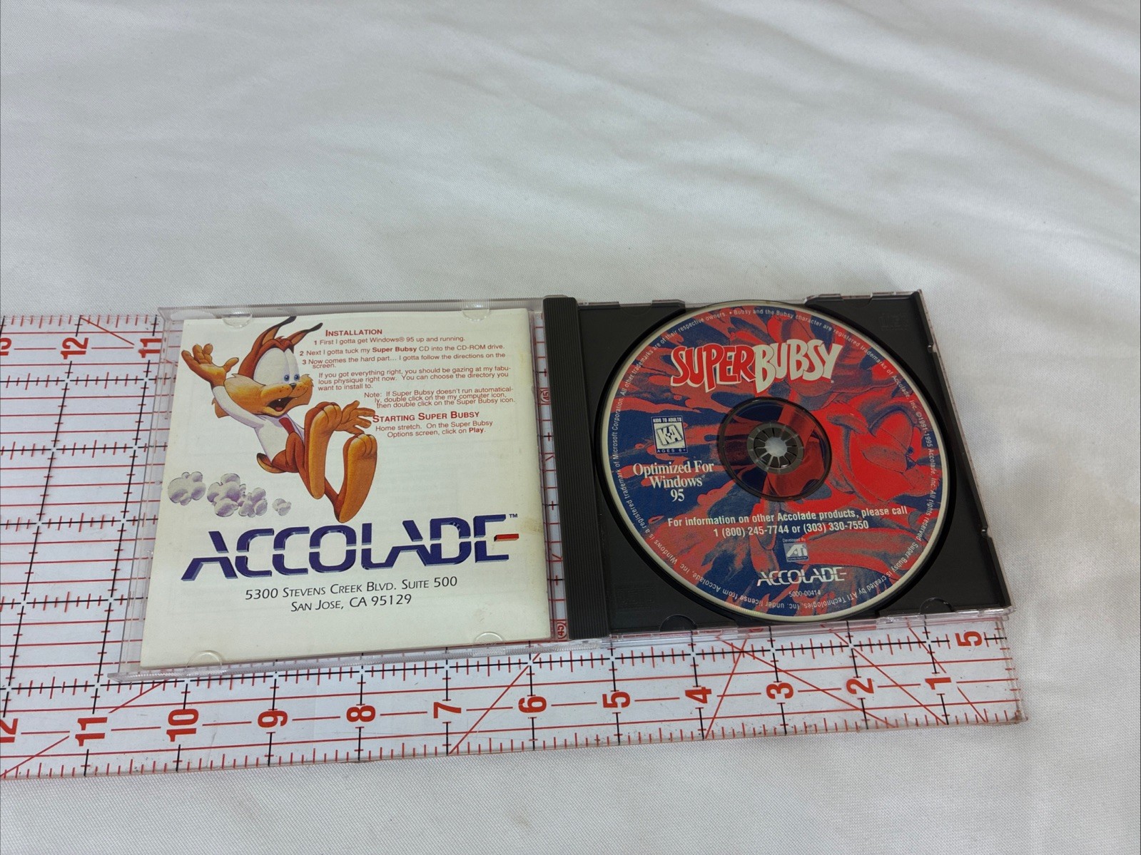 Super Bubsy Accolade PC CD Rom VG Rare Windows 95 With Booklet, Reads and loads