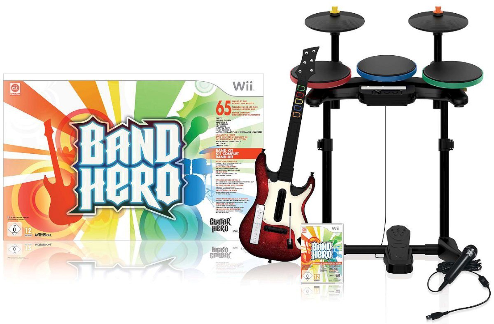 Nintendo Wii-U/Wii BAND HERO Super Bundle Set guitar FREE SHIPPIN drums mic game