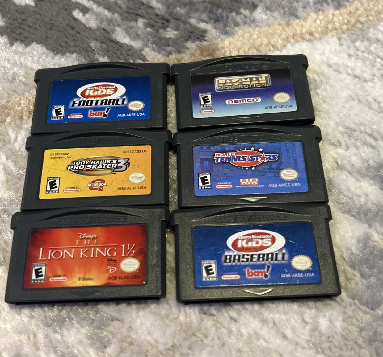 Lot of 6 GameBoy Advance Nintendo Games Tony Hawk 3 Pac-Man Lion King Baseball