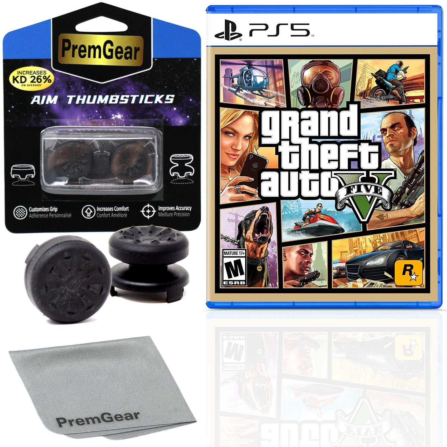 Grand Theft Auto V for PlayStation 5 (PS5), 2 ThumbSticks & Cloth