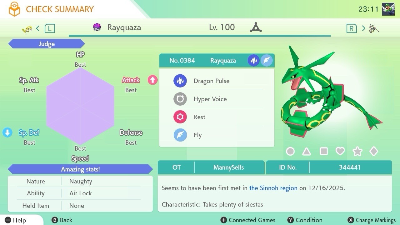 BDSP Caught Legendaries Shiny/Non Shiny, 6IV, Level 100, EVs 6HP 252ATK 252SPE