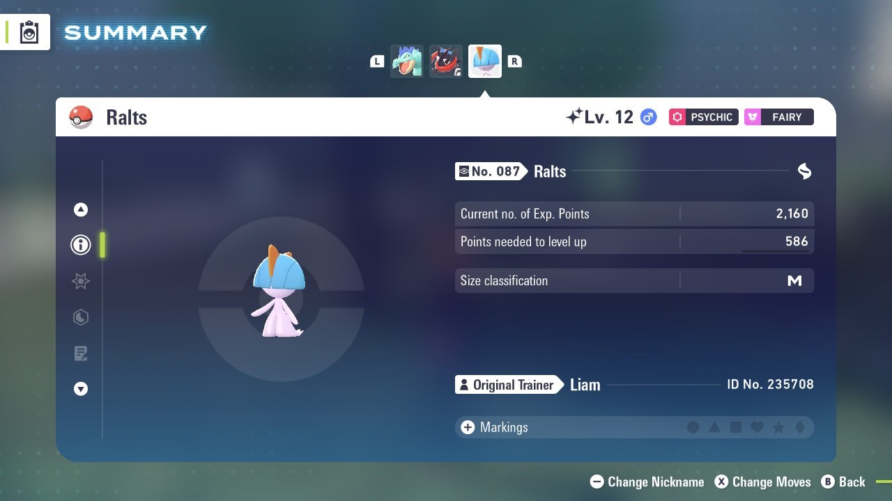 Shiny MALE Ralts Lv. 12 With Master Ball Pokémon Legends Z-A Gallade Pokemon ZA