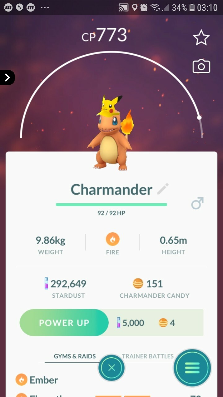 Charmander ( Pikachu Hat ) Pokemon Tr@de Go