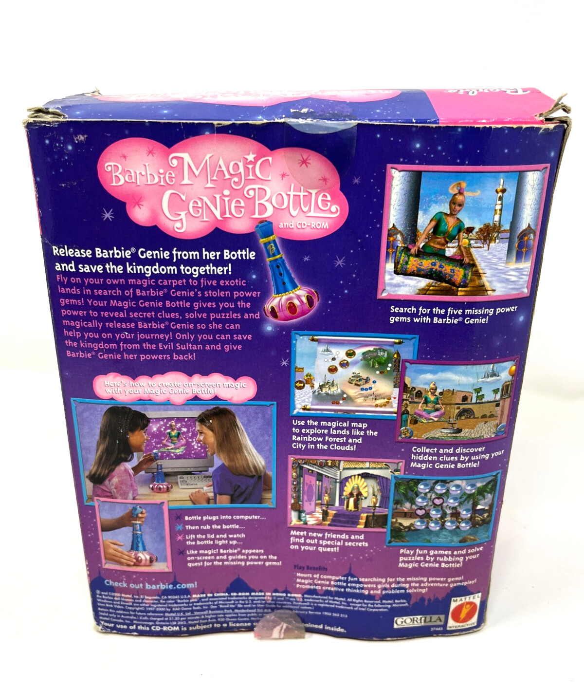 Vintage Barbie Magic Genie Bottle Toy and CD ROM PC Game 2000 Mattel #27445