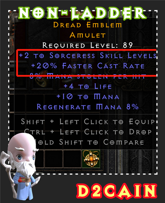 Diablo 2 SC⭐️Non-Ladder⭐️2 Skill, 10-20 FCR Amulet⭐️PC/SWITCH/PS