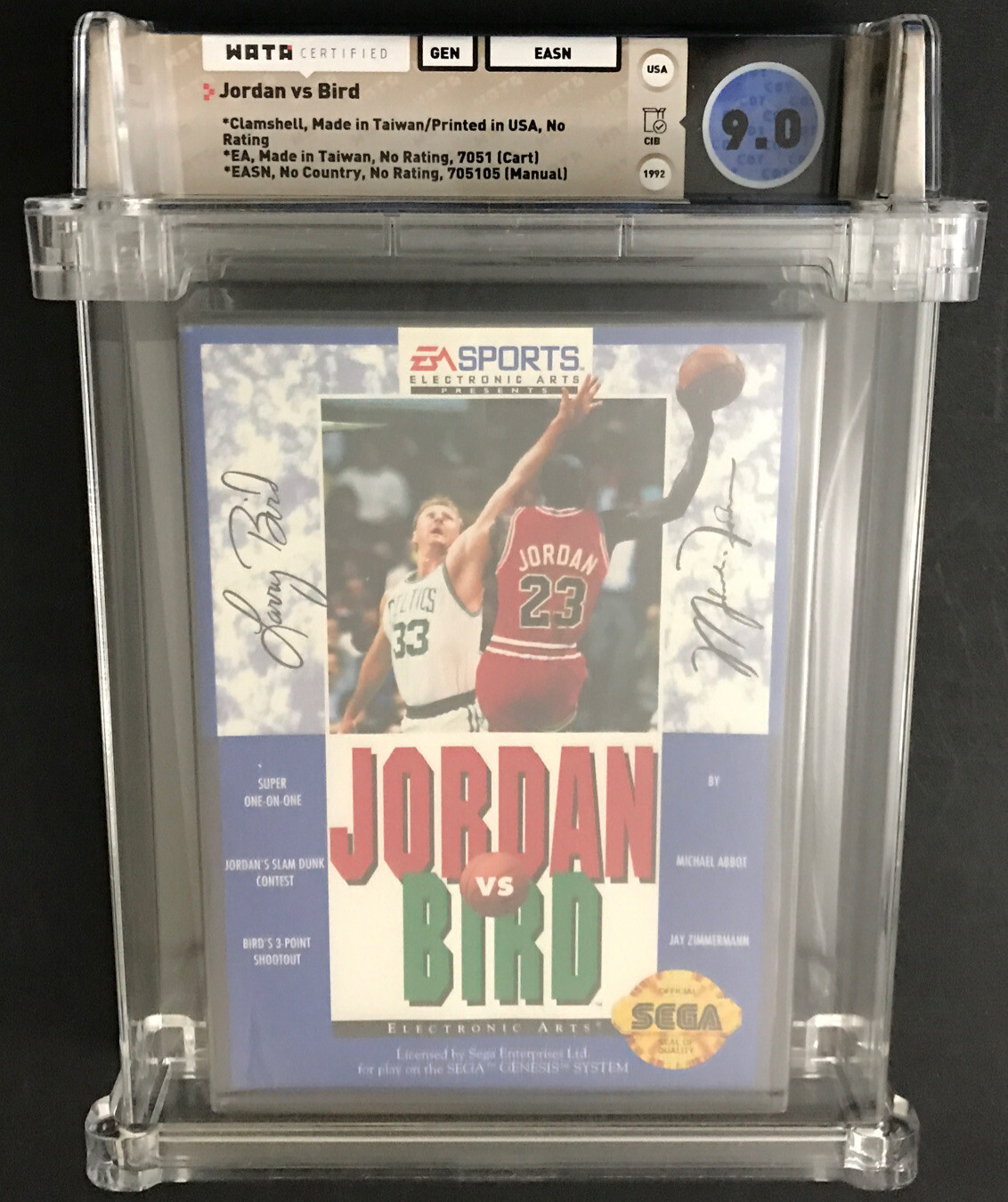 9.0 CiB Jordan vs Bird One-On-One Basketball WATA Sega Genesis, 1992