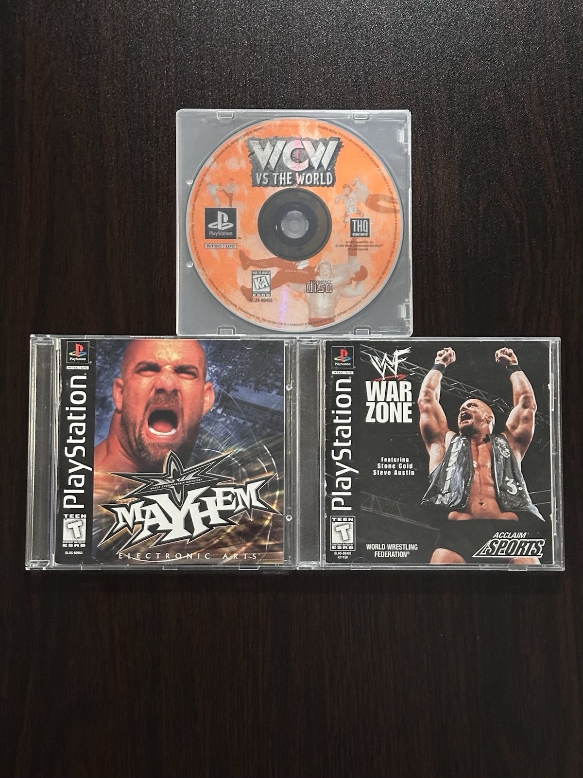 WCW vs. The World, WCW Mayhem & WWF WarZone – PlayStation 1, PS1 – 3-Game Lot